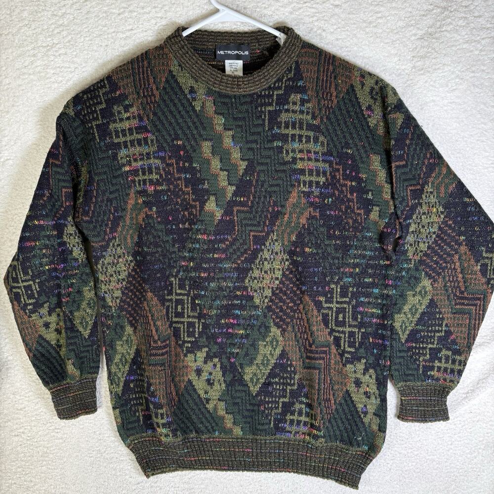 Vintage Metropolis Sweater Mens XL Italy Made Cosby 80s 90s Wool Blend